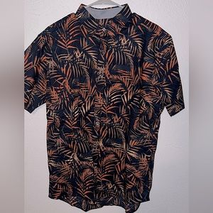 Michael Kors Blue and Orange Tropical Beach Button Down Shirt XL Slim Fit